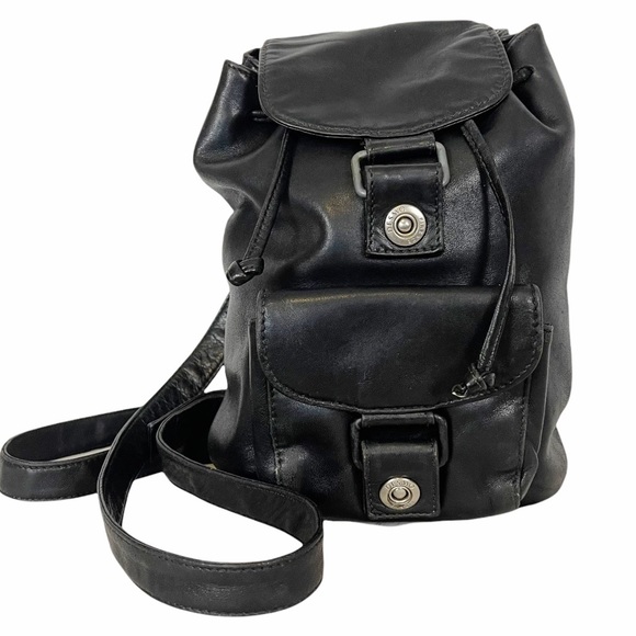 Desmo Handbags - DESMO Firenze Soft Black Leather Drawstring Flap Mini Backpack
